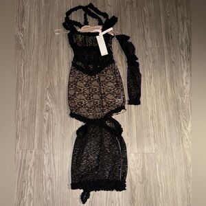 NWT No Dress DramaLace Bodycon Dress Women Sz S Black W Liner & Purple Stitching